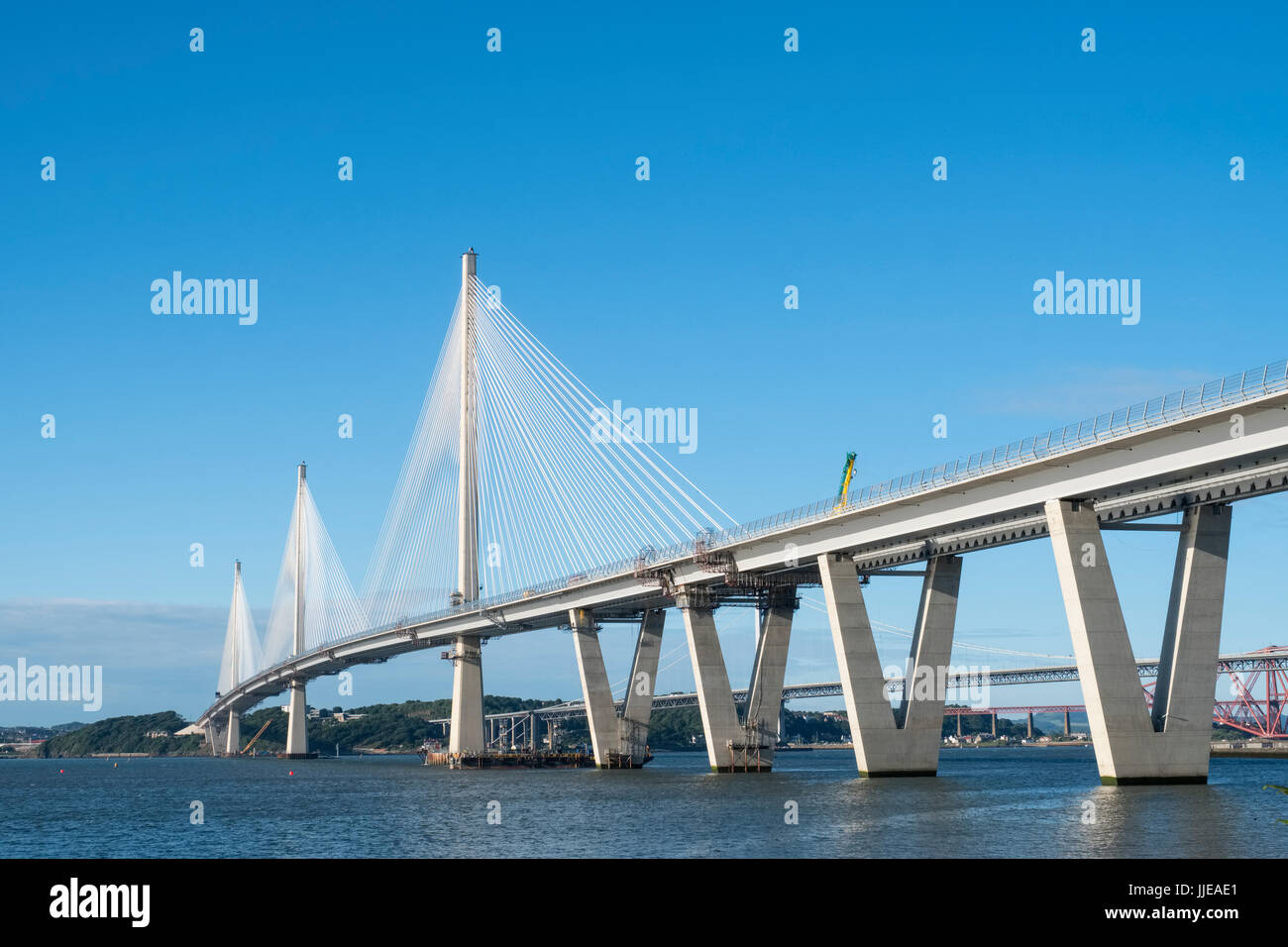 View of new Queensferry Crossing bridge spanning River Forth in Scotland, United Kingdom Stock Photo