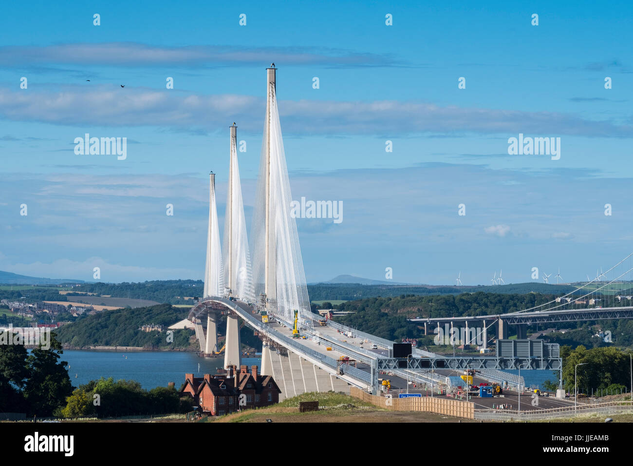 View of new Queensferry Crossing bridge spanning River Forth in Scotland, United Kingdom Stock Photo