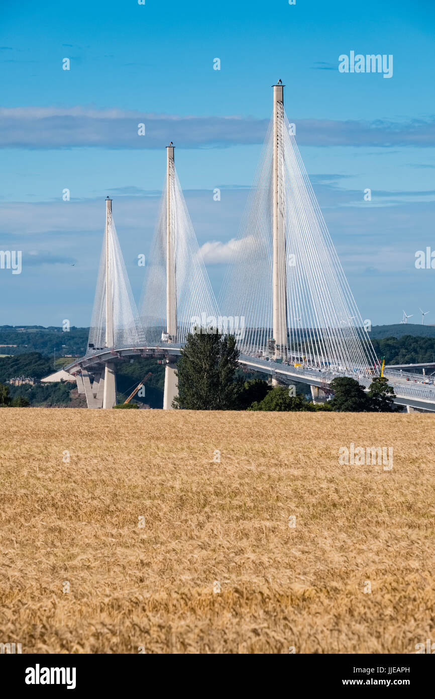 View of new Queensferry Crossing bridge spanning River Forth in Scotland, United Kingdom Stock Photo