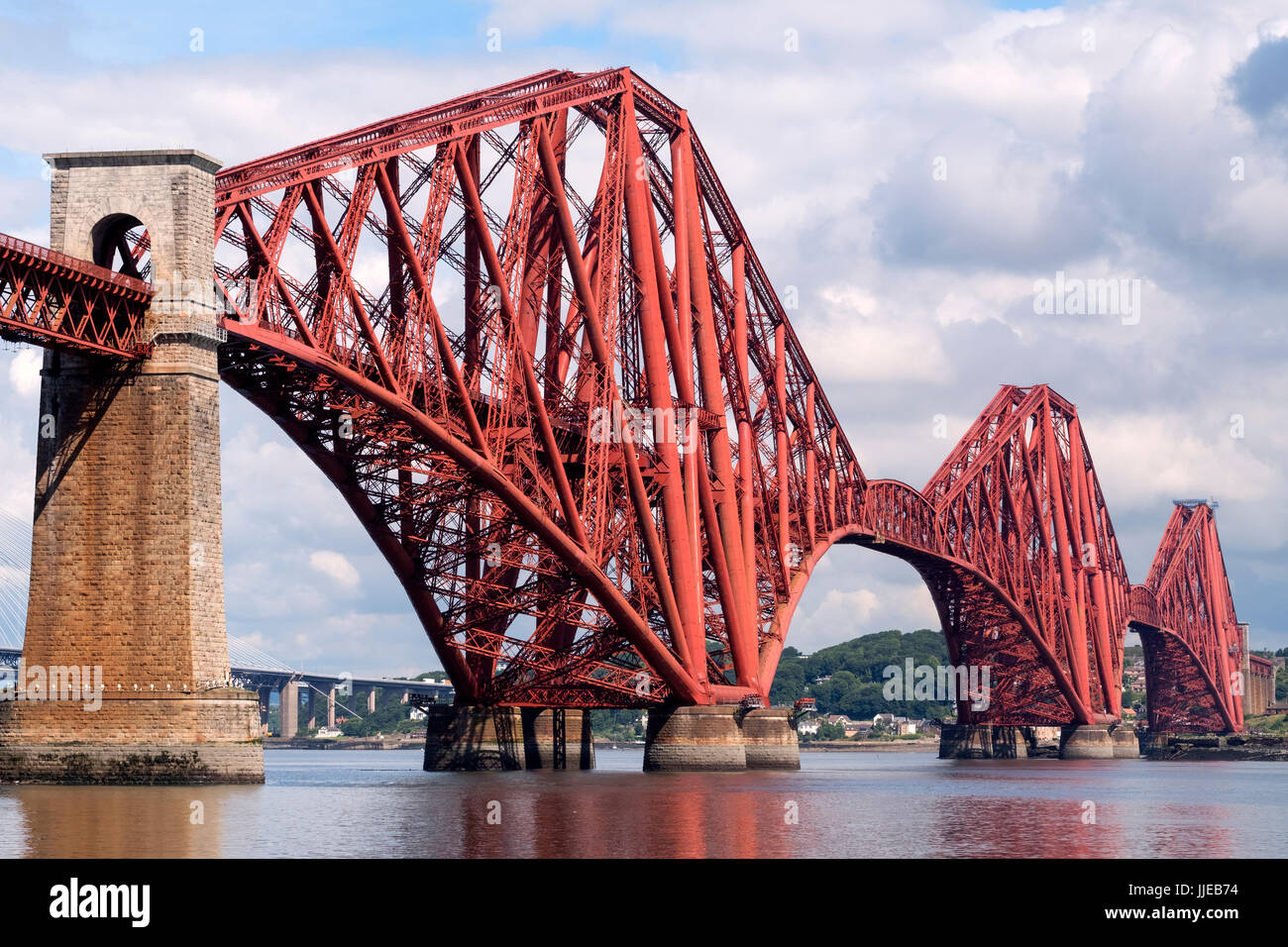 View of historic forth Railway Bridge from South Queensferry in Scotland, United Kingdom. Stock Photo