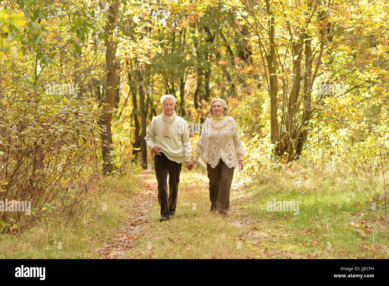 Happy senior couple holding hands together and walking Stock Photo - Alamy