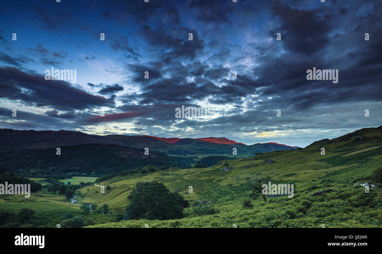 Twilight Sky Over Nant Gwynant Valley in SNowdonia UK Stock Photo