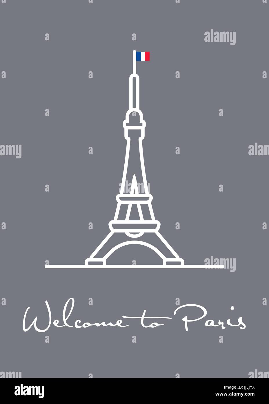 Welcome to paris, Greeting Card vector illustration with Eiffel Tower.. Stock Vector