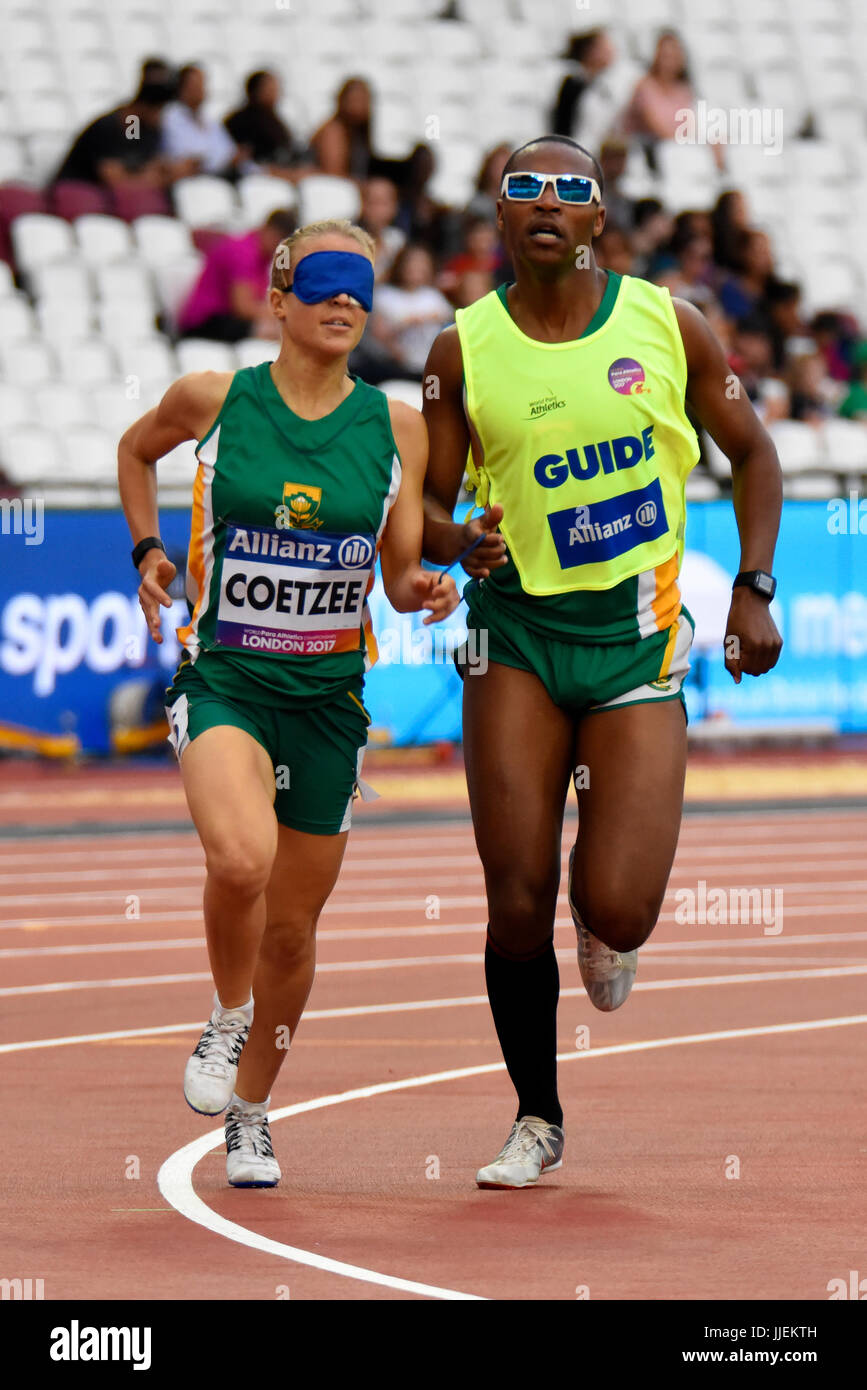 Louzanne Coetzee competing at the World Para Athletics Championships in the Olympic Stadium, London. T11 800m. Visually impaired Stock Photo