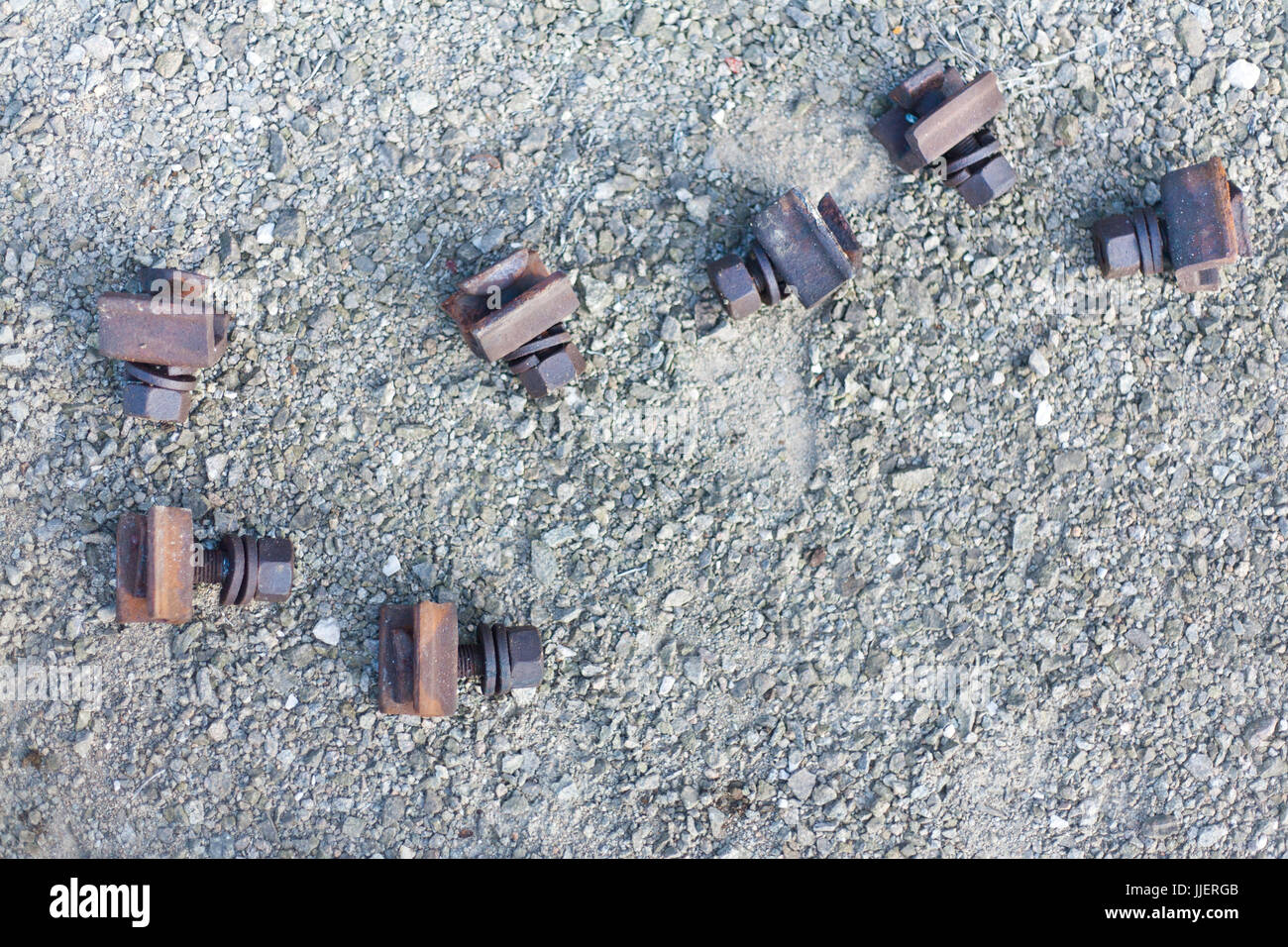 Close Up Narrow shot of a railway metal locks on the ground in a italian train depot in Bologna Stock Photo