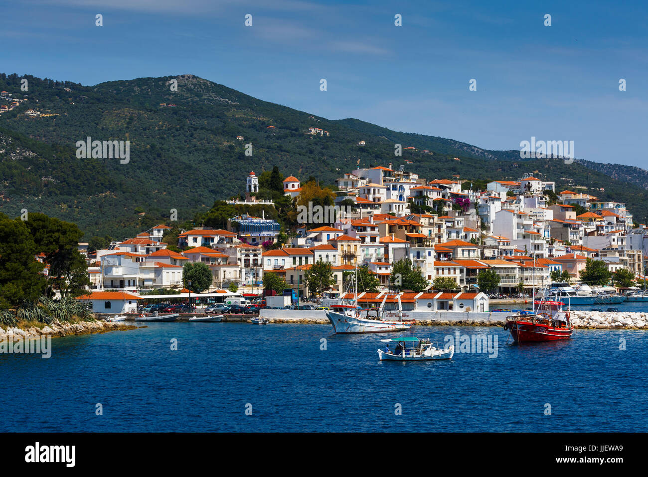 View of the harbour on Skiathos island, Greece Stock Photo - Alamy