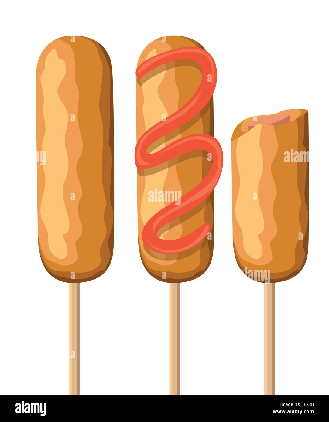 Corn dog Vector illustration of corn dogs with and without condiments. Web site page and mobile app design Stock Vector