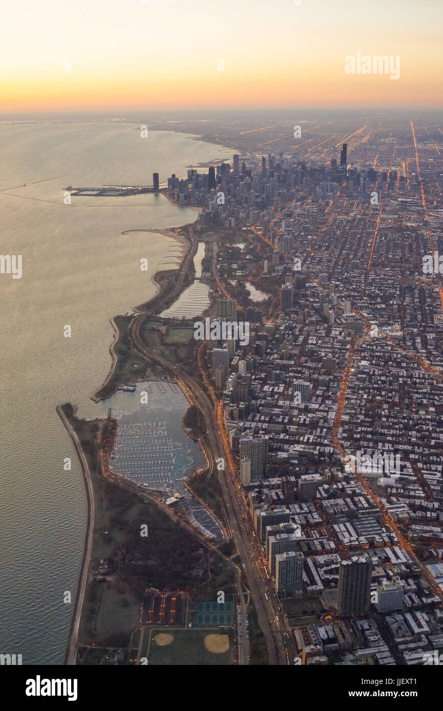 Chicago skyline Sunrise Stock Photo Alamy