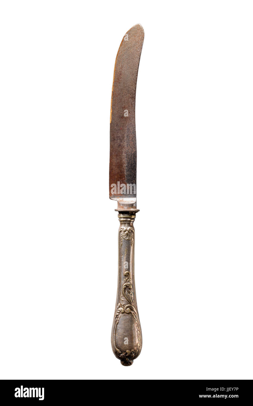 Single old antique cutlery knife, isolated on white background, clipping path included Stock Photo
