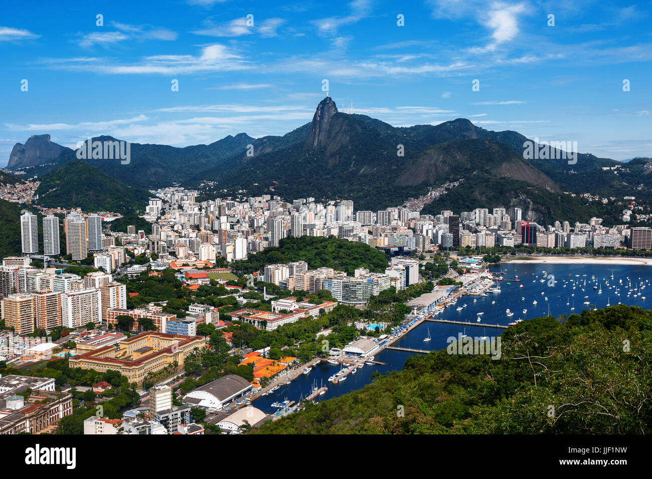 Aerial View of Corcovado Mountain and Rio de Janeiro, Brazil Stock Photo