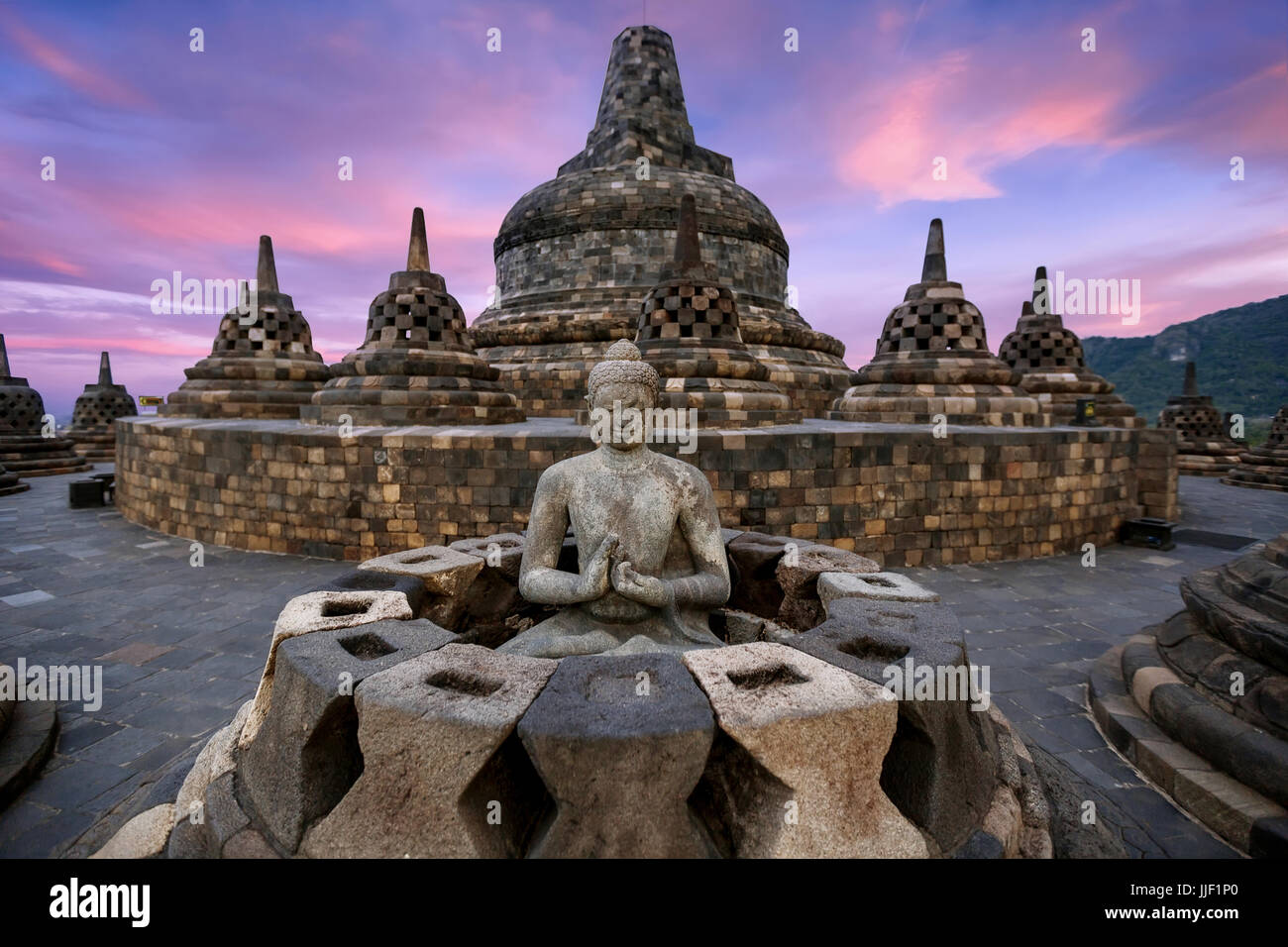 Buddha Statue at Borobudur, Magelang, Yogyakarta, Central Java, Indonesia Stock Photo