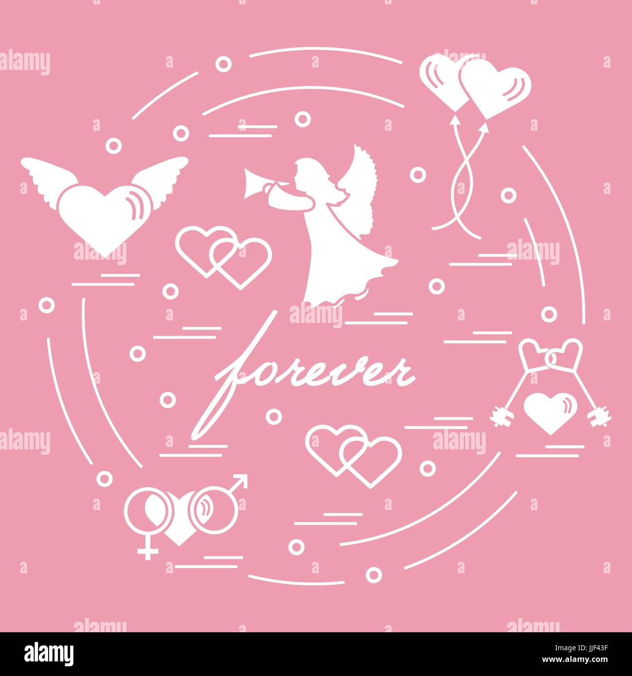 Cute vector illustration with different love symbols: hearts, air ...