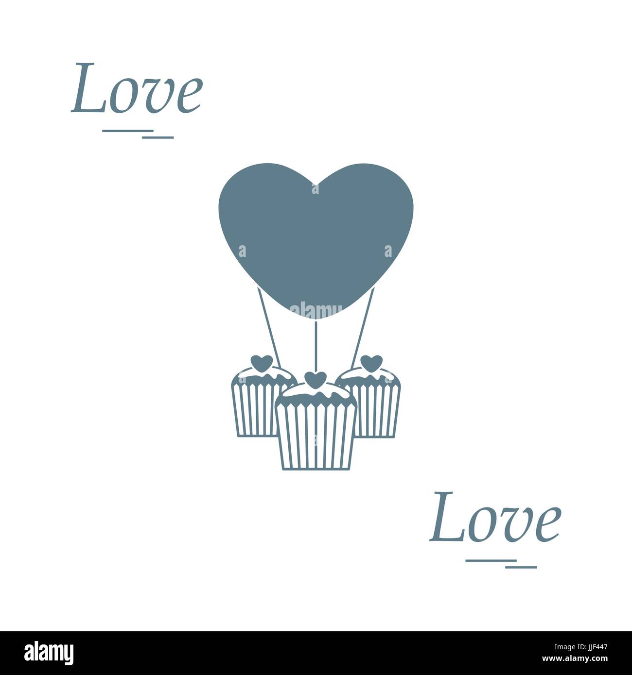 Cute vector illustration of love symbols: heart air balloon icon and ...