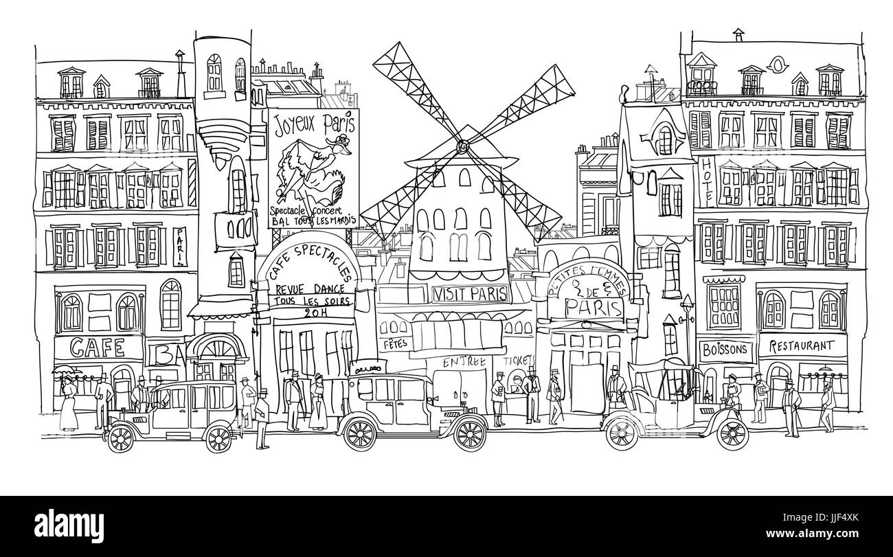 Paris, Moulin rouge - vector illustration Stock Vector