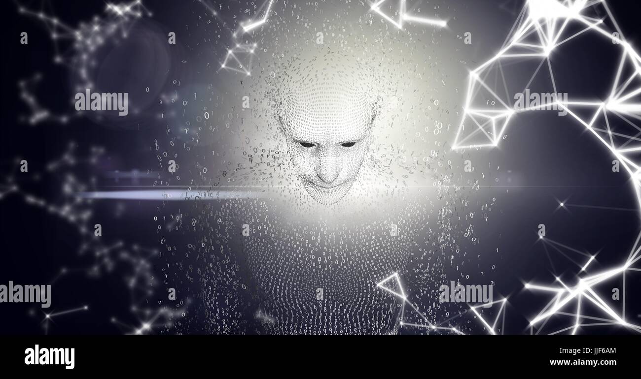 Digital composite of White network an man shaped binary code against ...