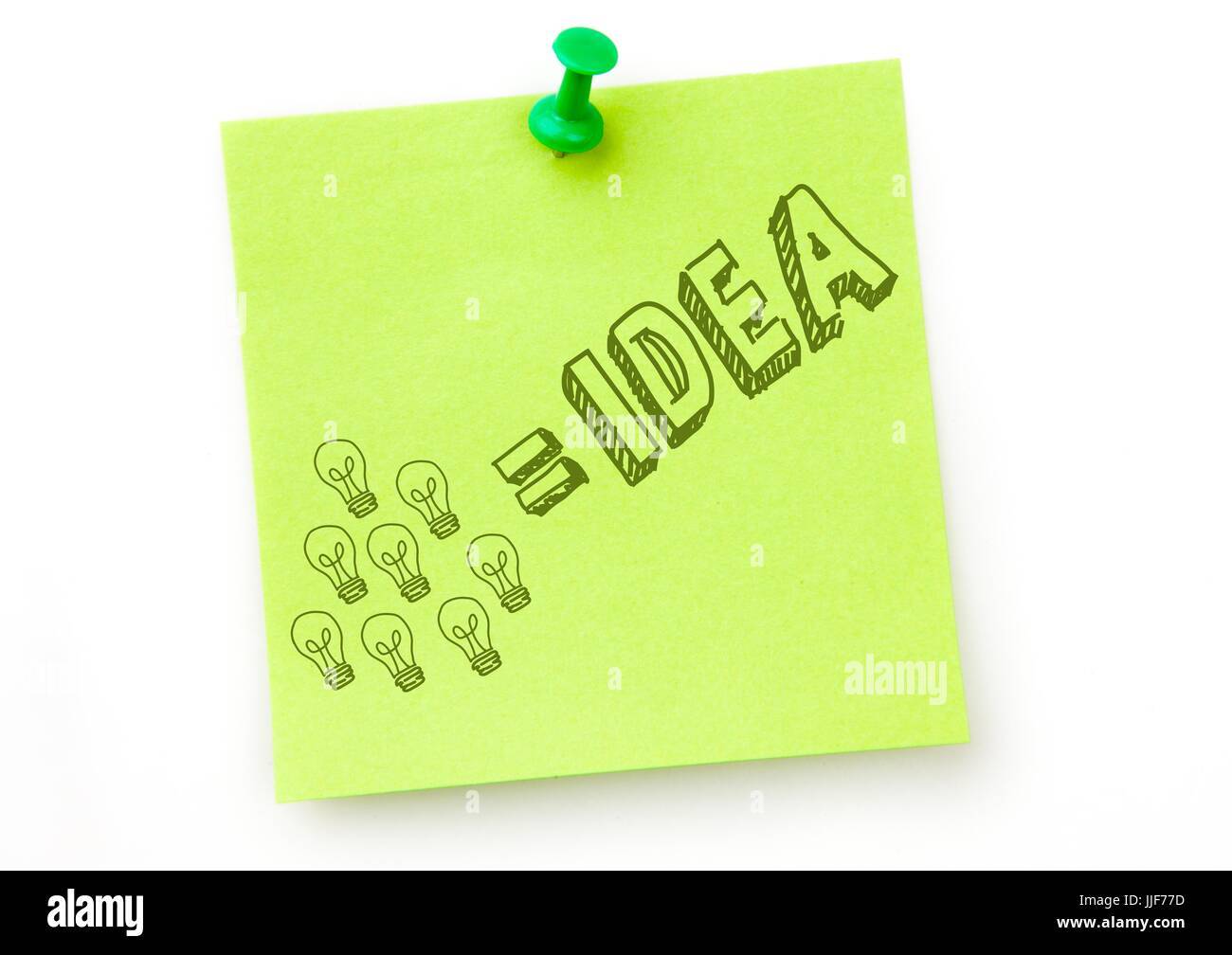 Digital composite of Green idea doodle on green sticky note Stock Photo