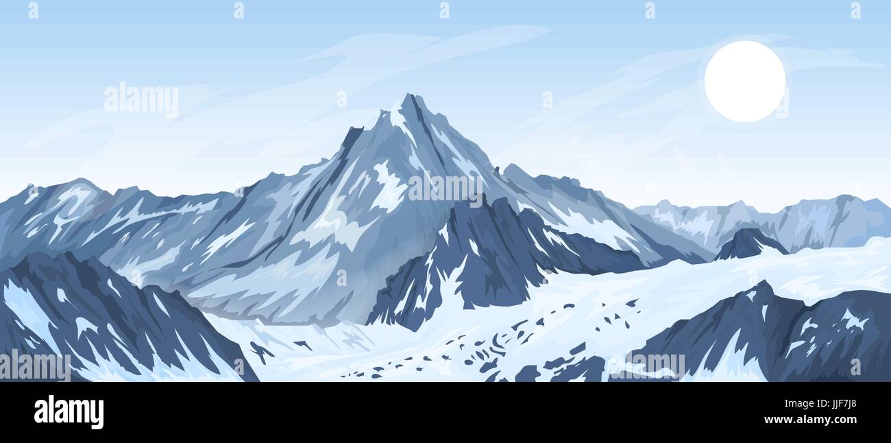 Panorama of mountain peaks Stock Vector