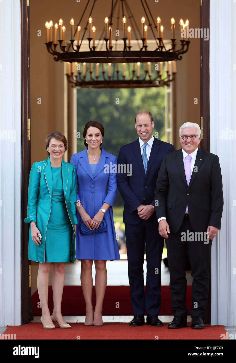 The Duke and Duchess of Cambridge meet Federal President of Germany Frank-Walter Steinmeier and his wife Elke Buedenbender at Bellevue Palace Gardens in Berlin. Stock Photo