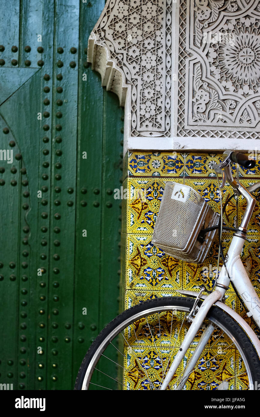 Push bike and Moroccan door,   Marrakech, Morocco, Stock Photo