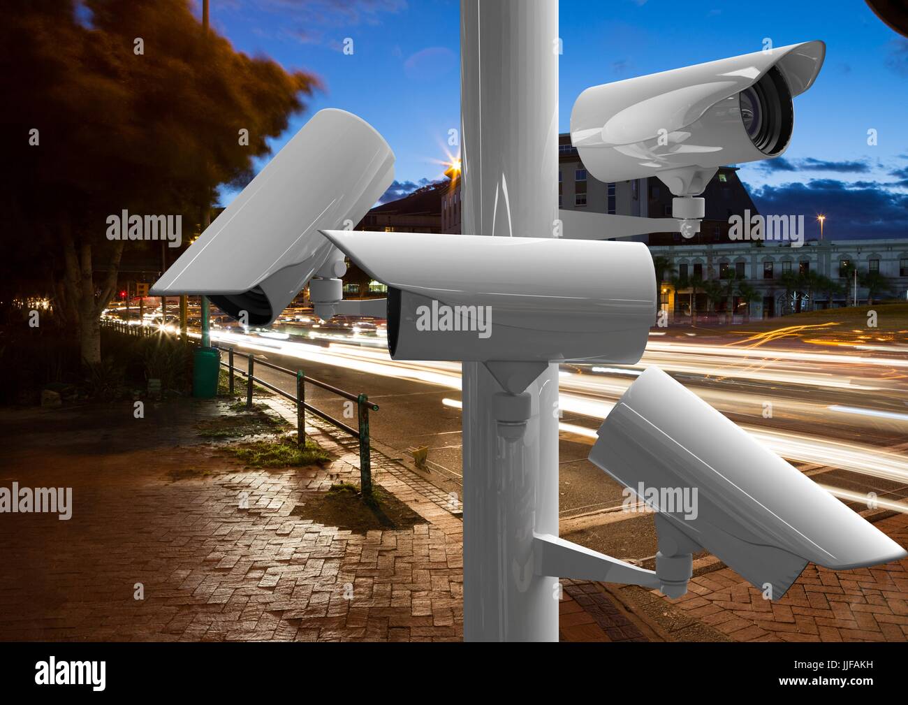 Digital composite of cctv stick near the road in the city Stock Photo