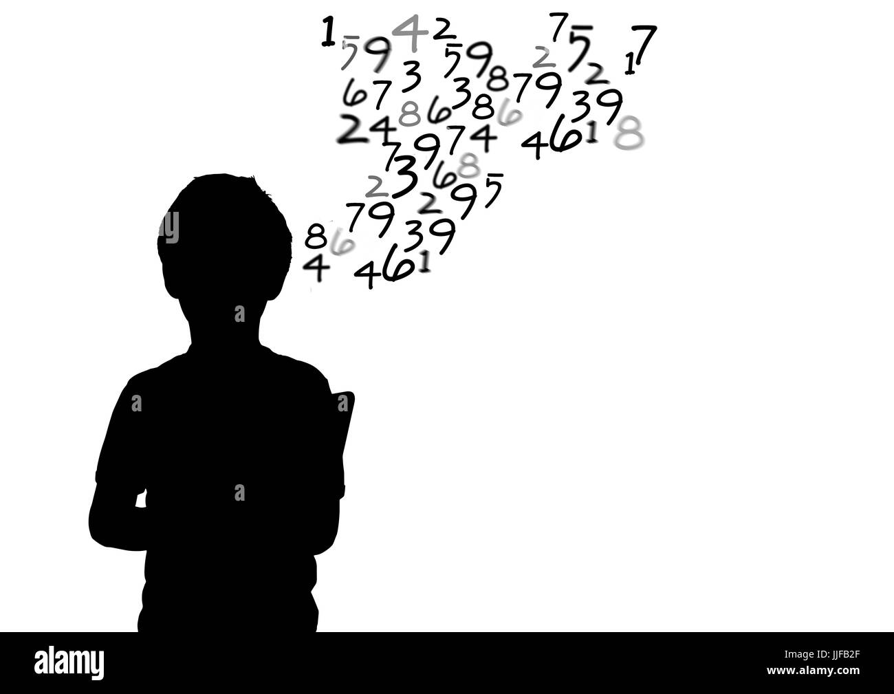Digital composite of boy silhouette with text coming up from his head. Stock Photo
