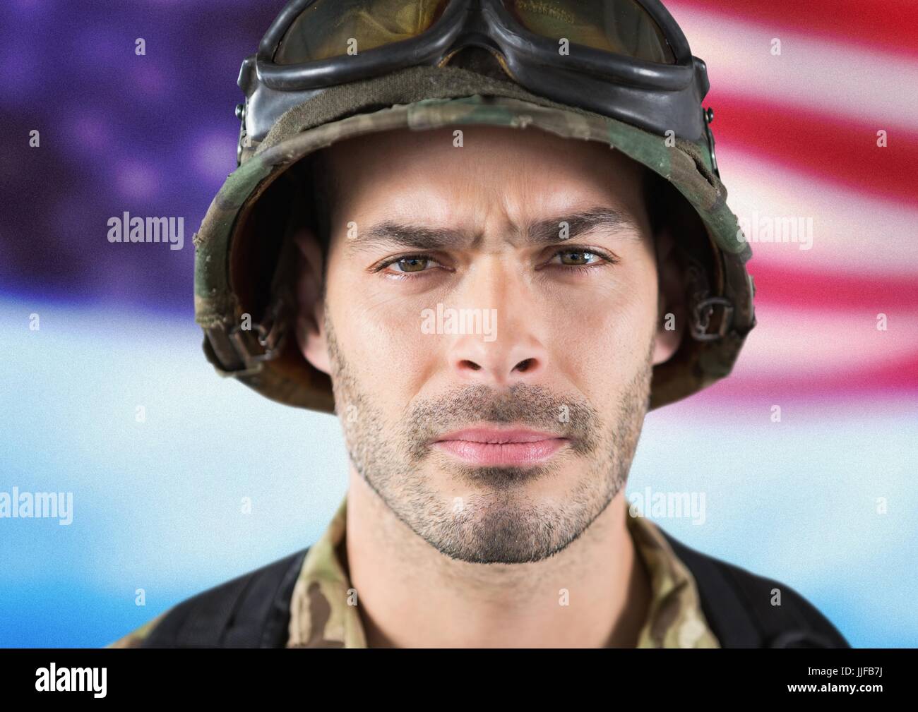 Digital composite of soldier in front of usa flag Stock Photo - Alamy