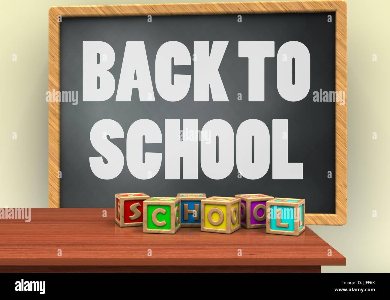 3d illustration of grey chalkboard with back to school text and letters