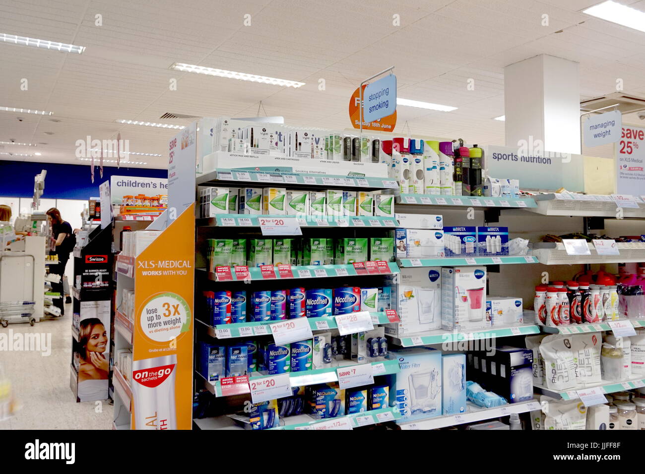 Reading, UK June 17th 2017 Shelf of smoking alternatives and