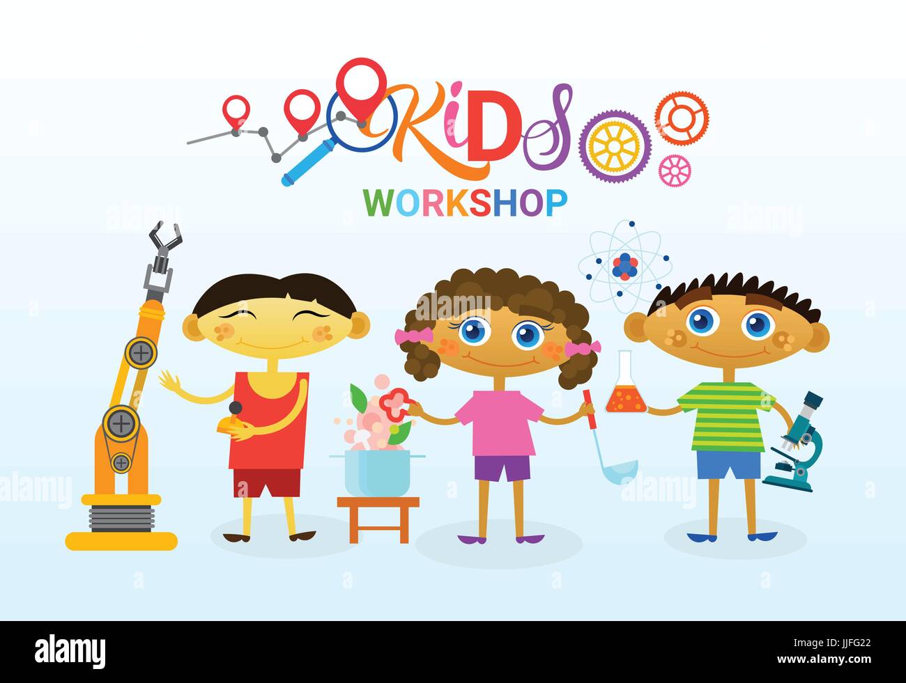 Art Classes For Kids Logo Creative Artistic School For Children Banner Stock Vector