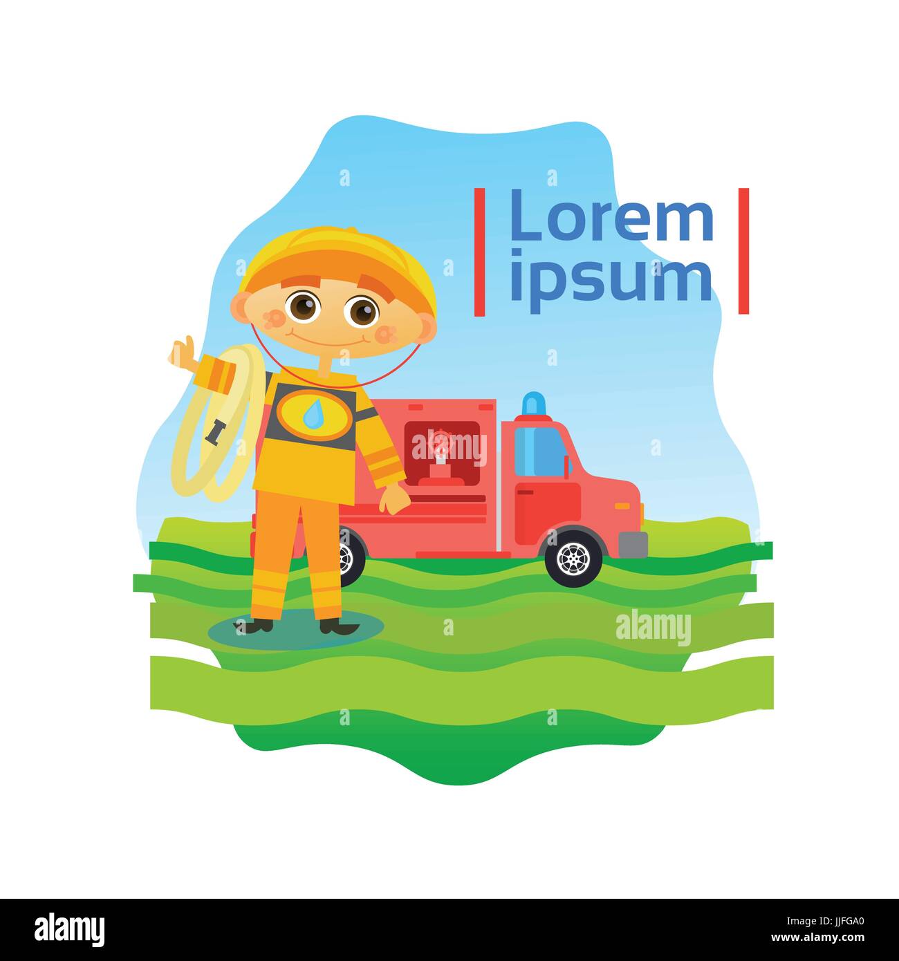 Small Boy Fireman Kid Fire Fighter Stock Vector