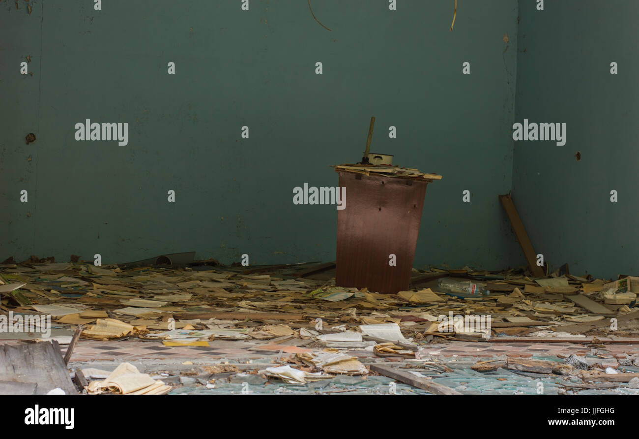 PRIPYAT, UKRAINE - JUNE 25, 2017: abandoned library in ghost town of ...