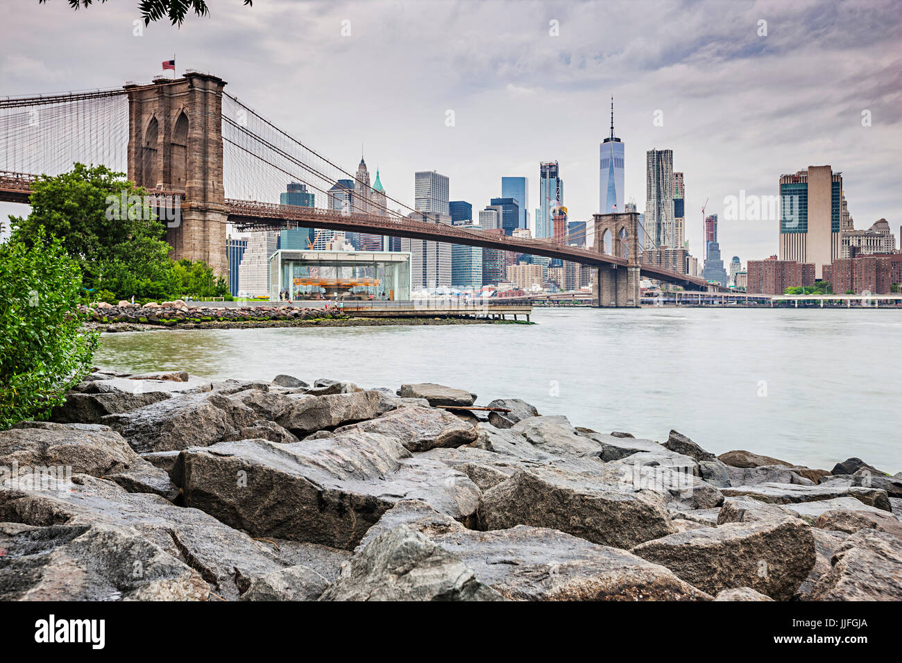 View to  Brooklyn bridge Manhattan Stock Photo