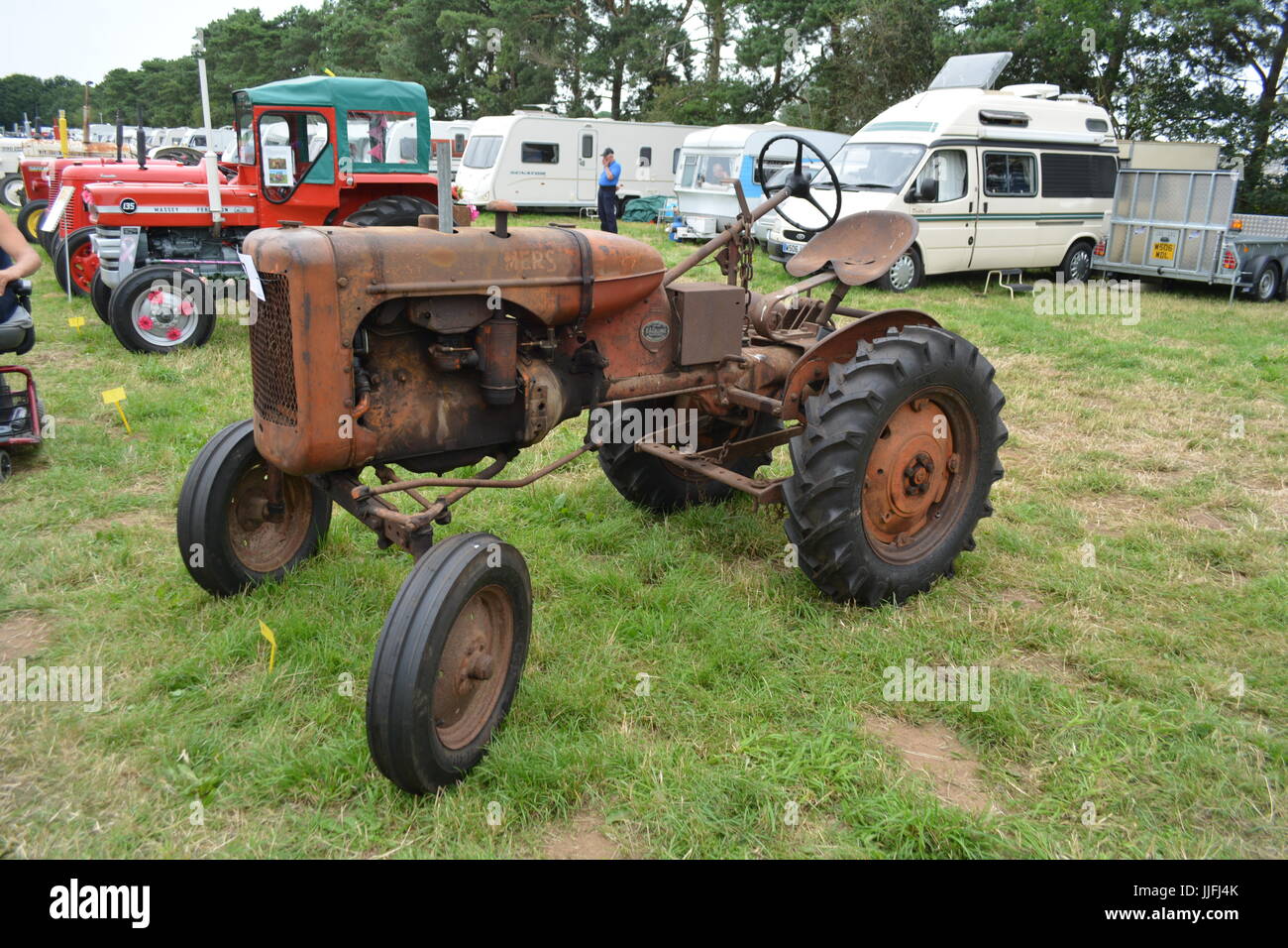 vintage tractor restored, on display at show Stock Photo
