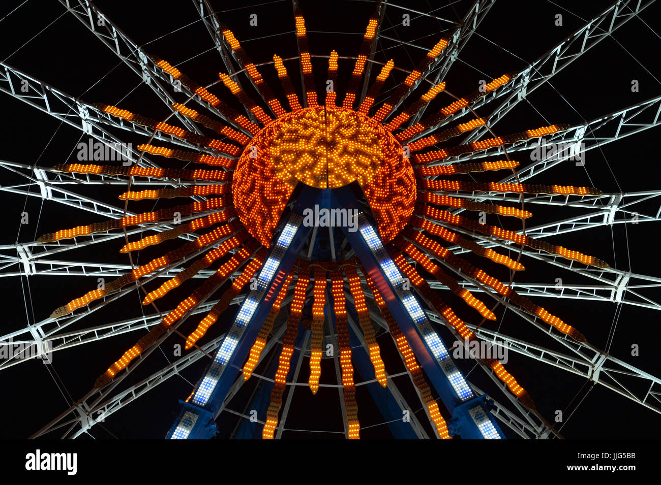 The giant ferris wheel at night at Oktoberfest in Munich, Germany, 28 ...