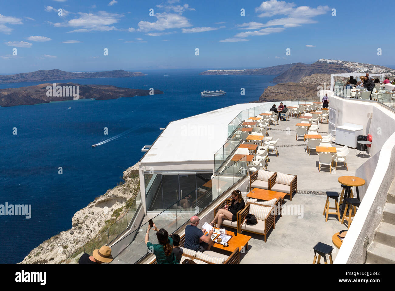 Restaurant view Santorini Stock Photo
