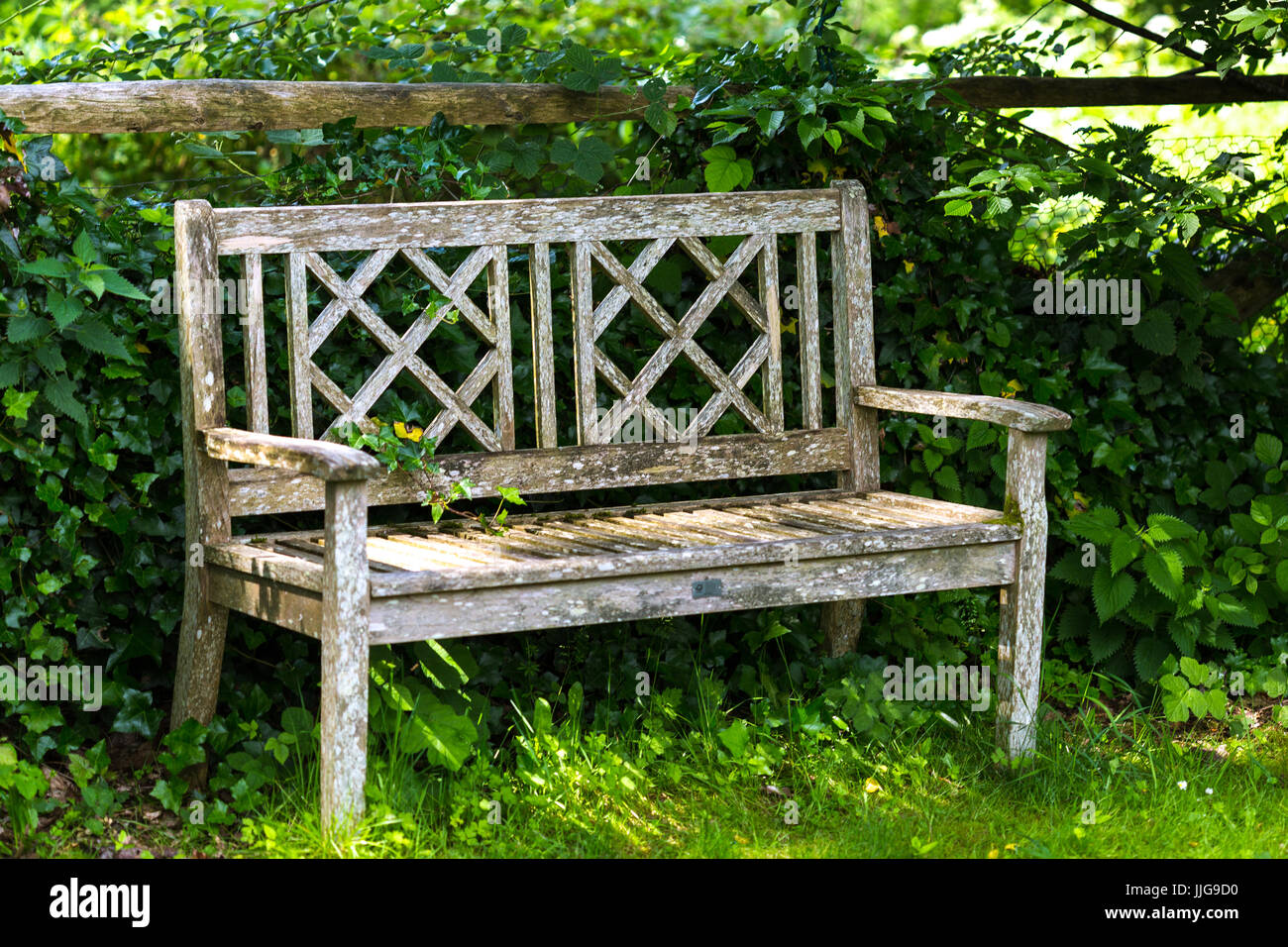 old wooden bench seat England UK Stock Photo Alamy