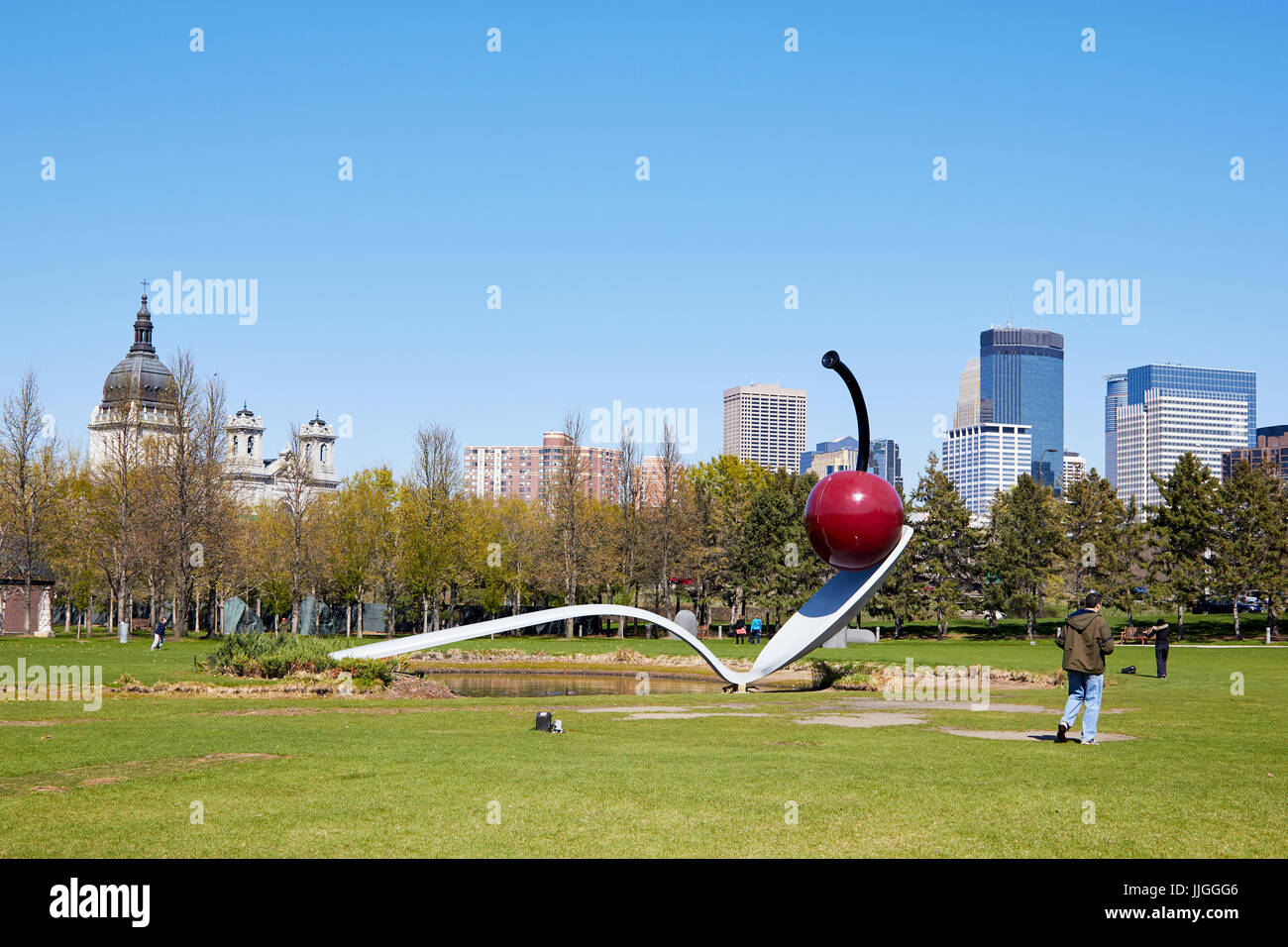 Minneapolis, USA - April 11, 2012: Minneapolis Sculpture giant spoon and cherry Stock Photo