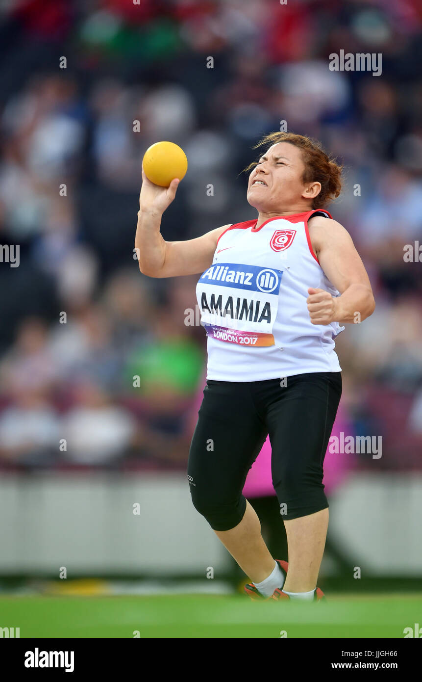 Tunisia's Fathia Amaimia competes in the Women's Shot Put F41 Final