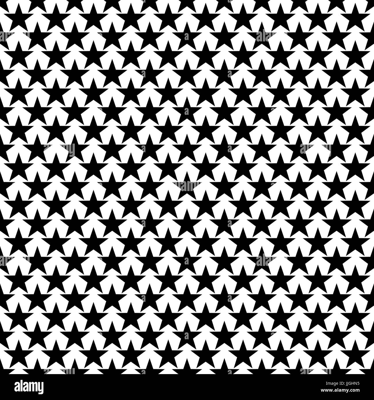 Black and white seamless geometrical pentagram star pattern - vector background Stock Vector