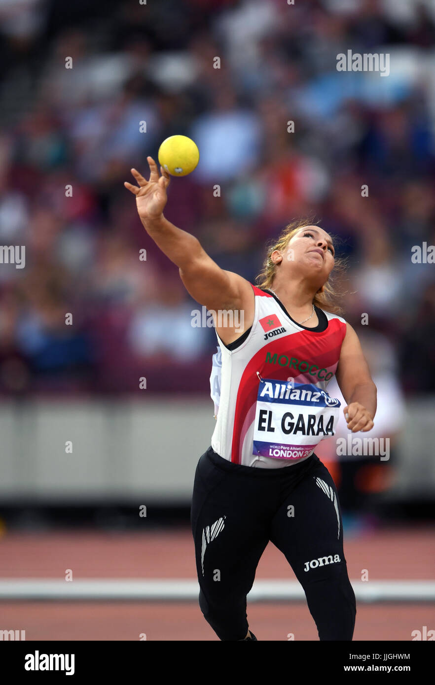Morocco's Hayat El Garaa competes in the Women's Shot Put F41 Final
