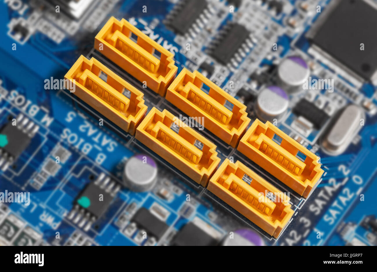Motherboard SATA connectors. Focus on SATA Stock Photo Alamy