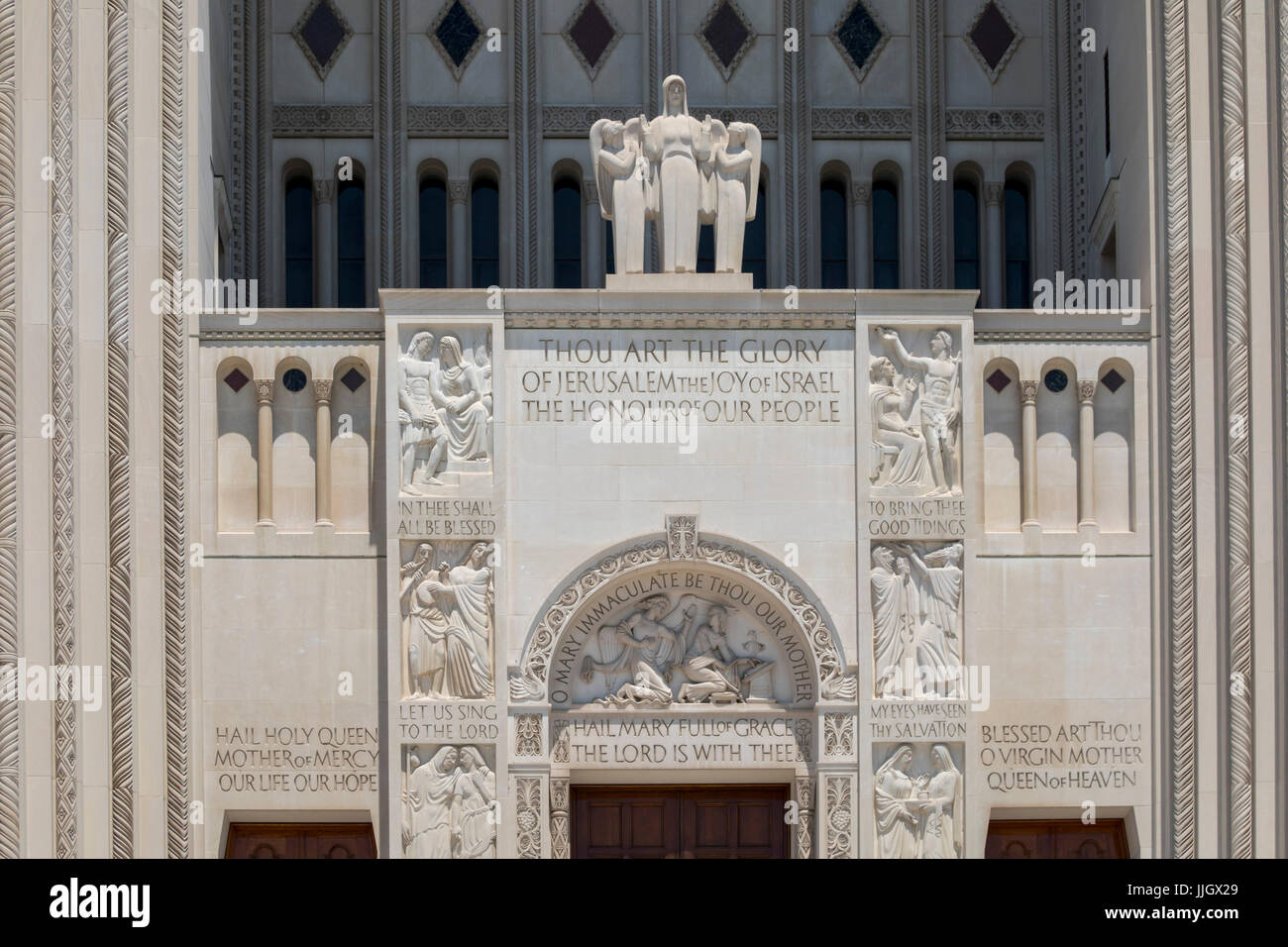 Washington, DC - The entrance to the Basilica of the National Shrine of the Immaculate Conception. It is the largest Roman Catholic church in North Am Stock Photo