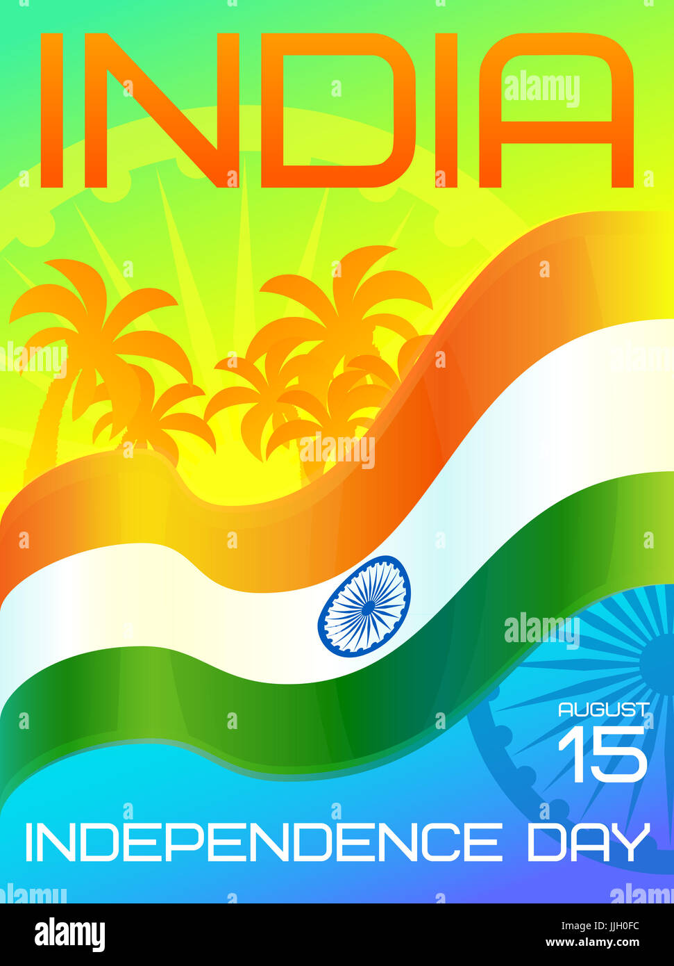 India Independence Day national holiday, 15 August. Greeting card