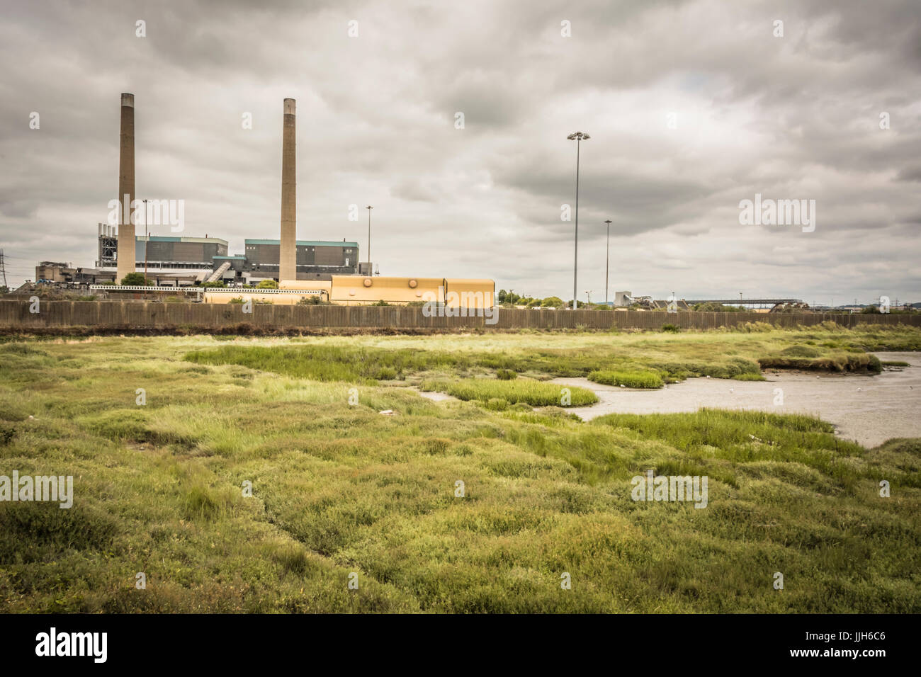 The twin chimneys of the former Tilbury Power station, Tilbury, Essex