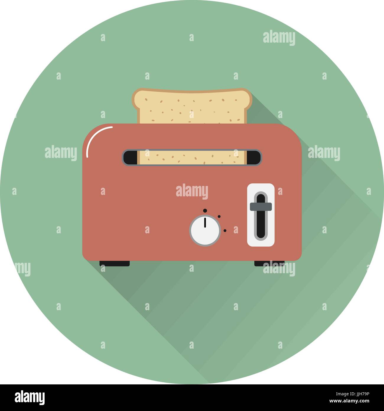 Toaster with bread icon in flat style with long shadow Stock Vector