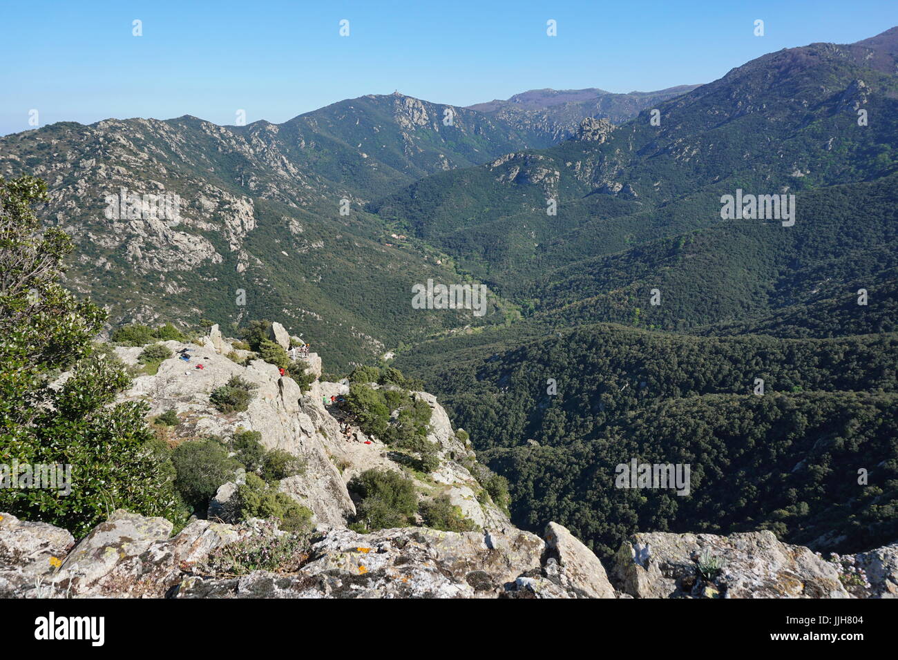 The valley of Lavail in the Pyrenees Orientales, massif des Alberes, Sorede, Roussillon, south of France Stock Photo