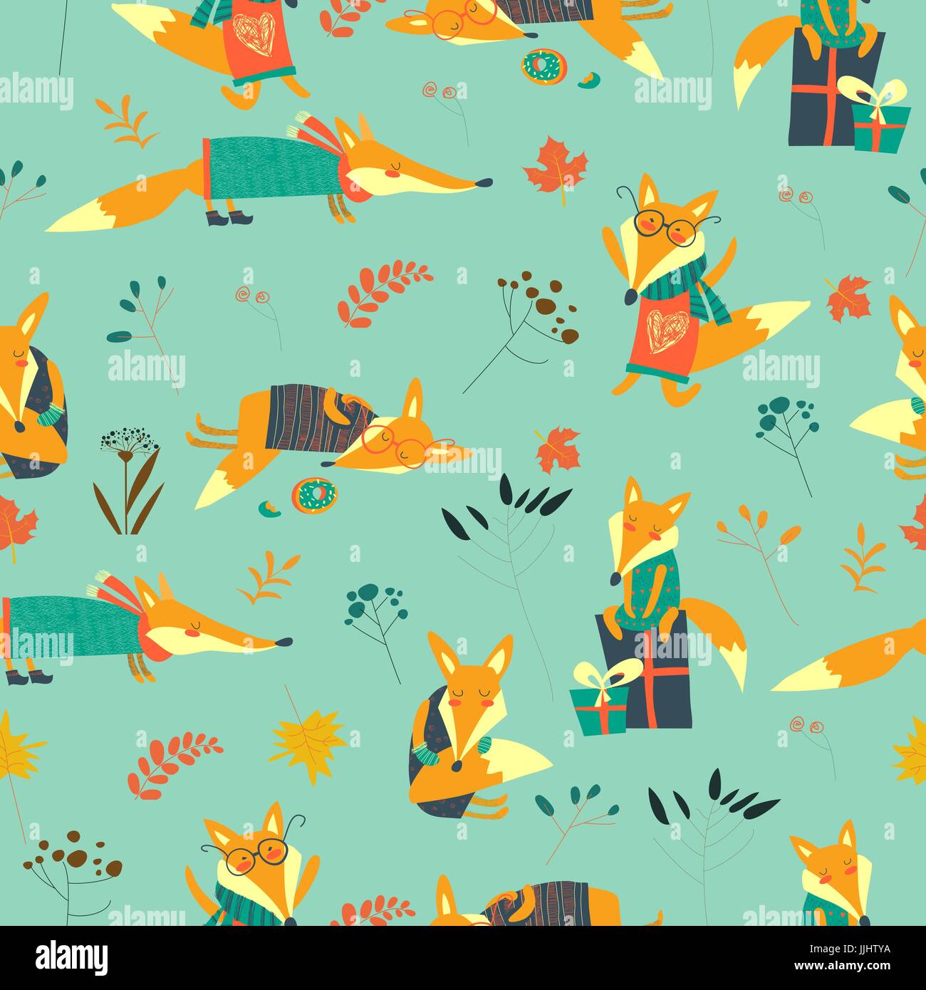 Seamless foxes pattern autumn fox hi-res stock photography and images ...