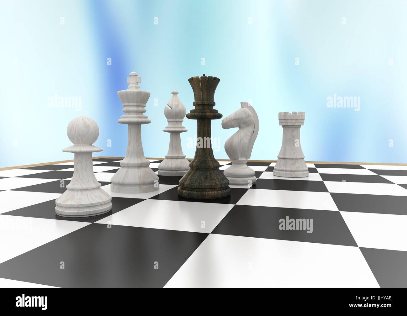 Strategic Game Of Chess 3d Rendered Chess Board And Clock On Blue