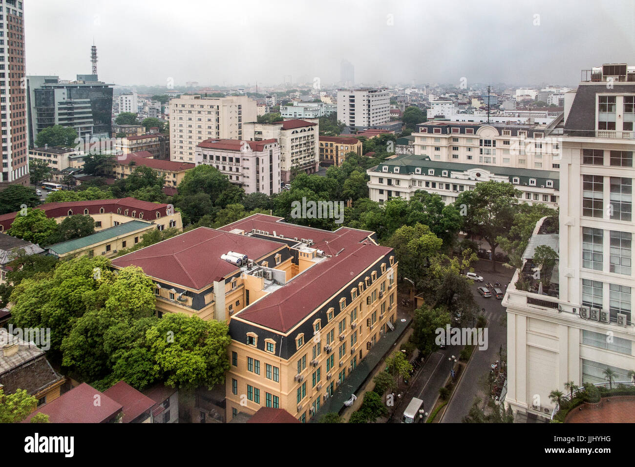 Scenic view of Hanoi center elegant French style boulevards and houses Vietnam Stock Photo