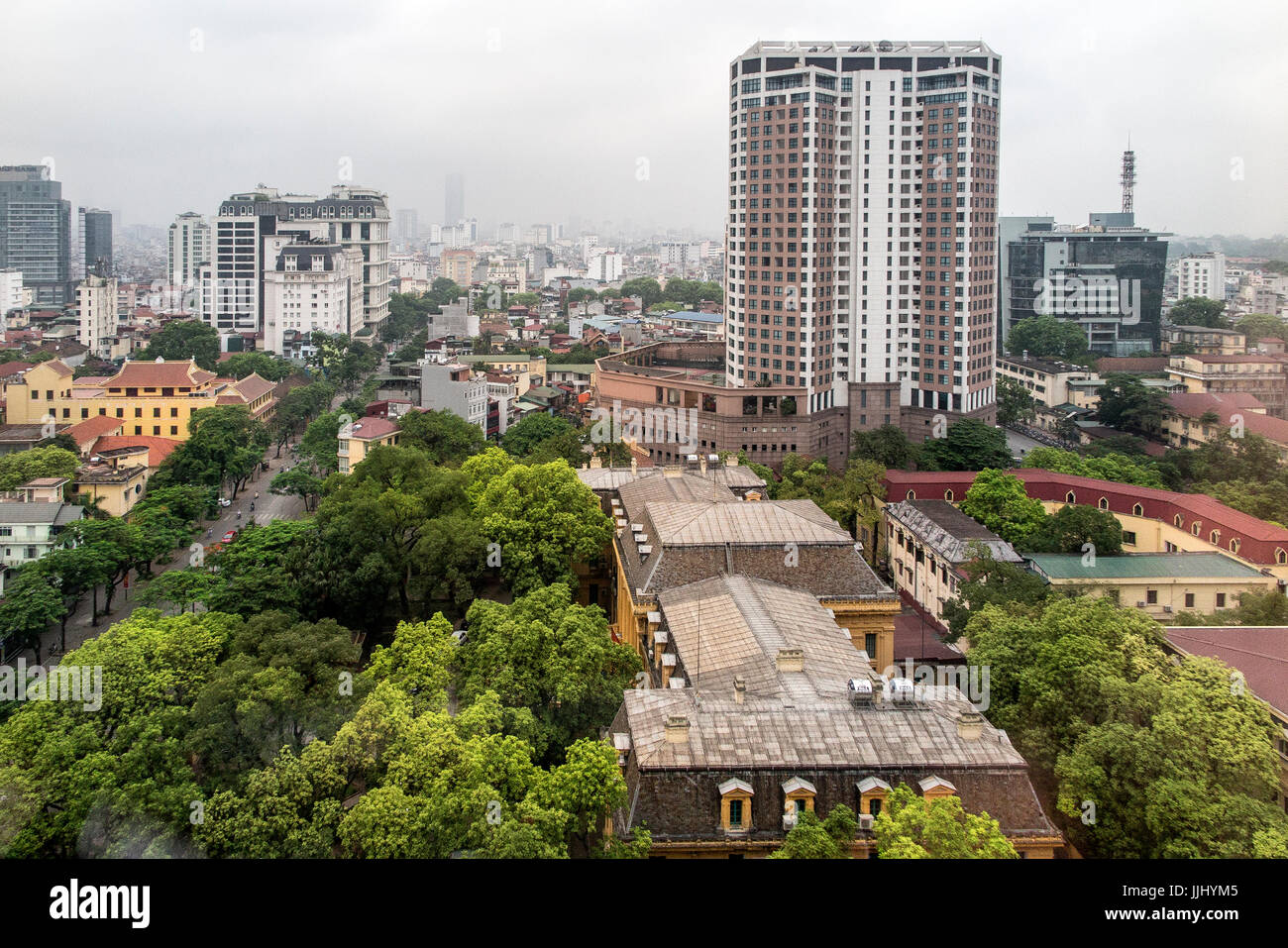 Scenic view of Hanoi center elegant French style boulevards and houses Vietnam Stock Photo